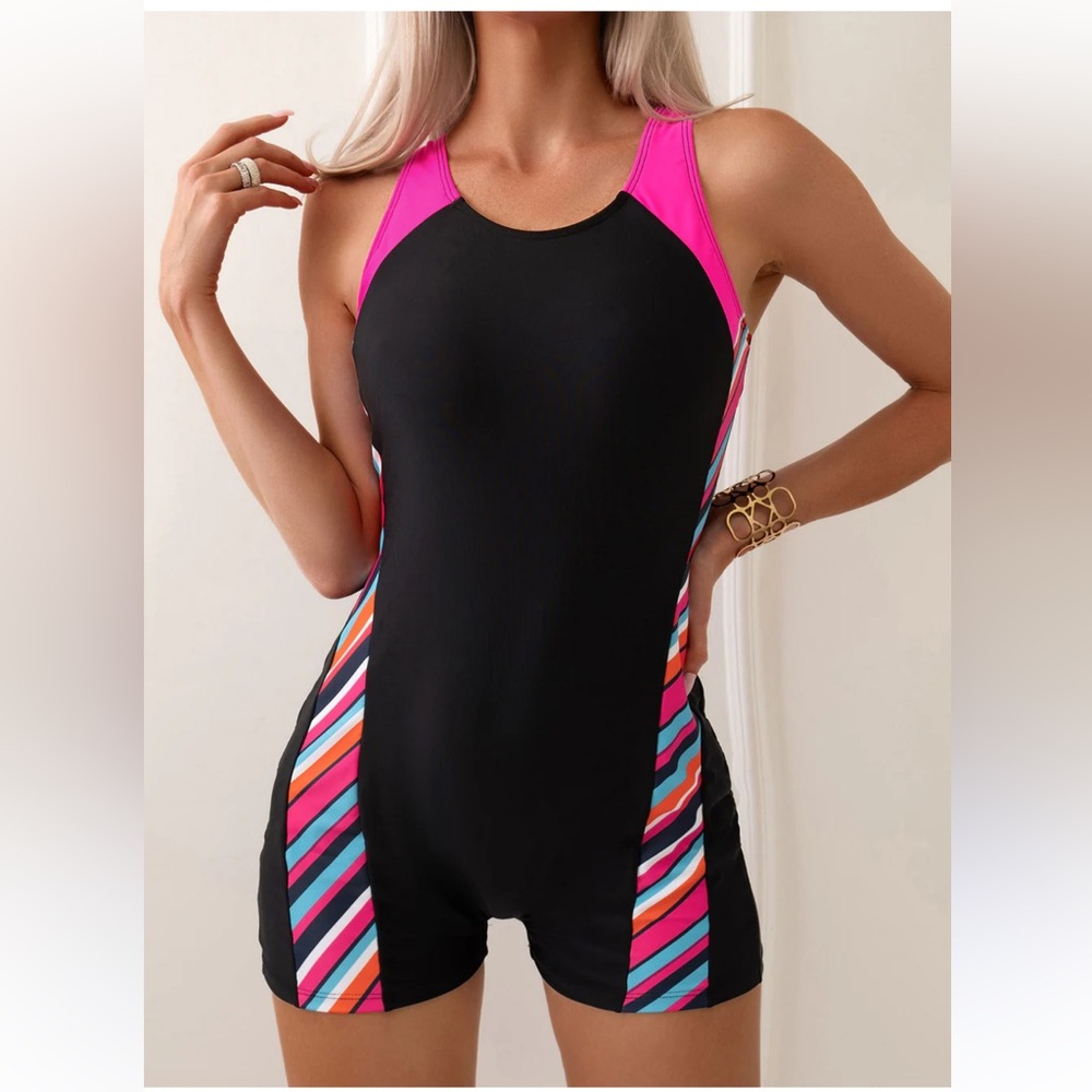 Womens One Piece Swimsuit with Boy Shorts Tummy Control Modest 2XL